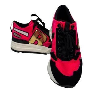 Ruco Line Womens Hot Pink Black Sequin R Logo Platform Sneakers Size 38 EU 7 US